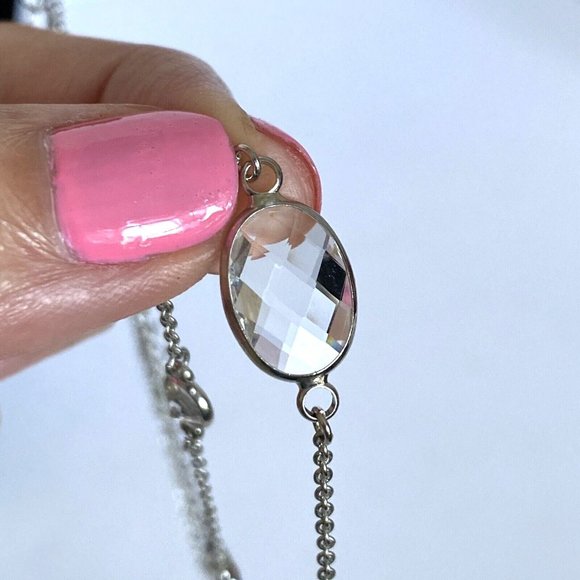 Two Tier Crystal & Silver Tone Bling Necklace Adjustable 25”-28” - Picture 5 of 9